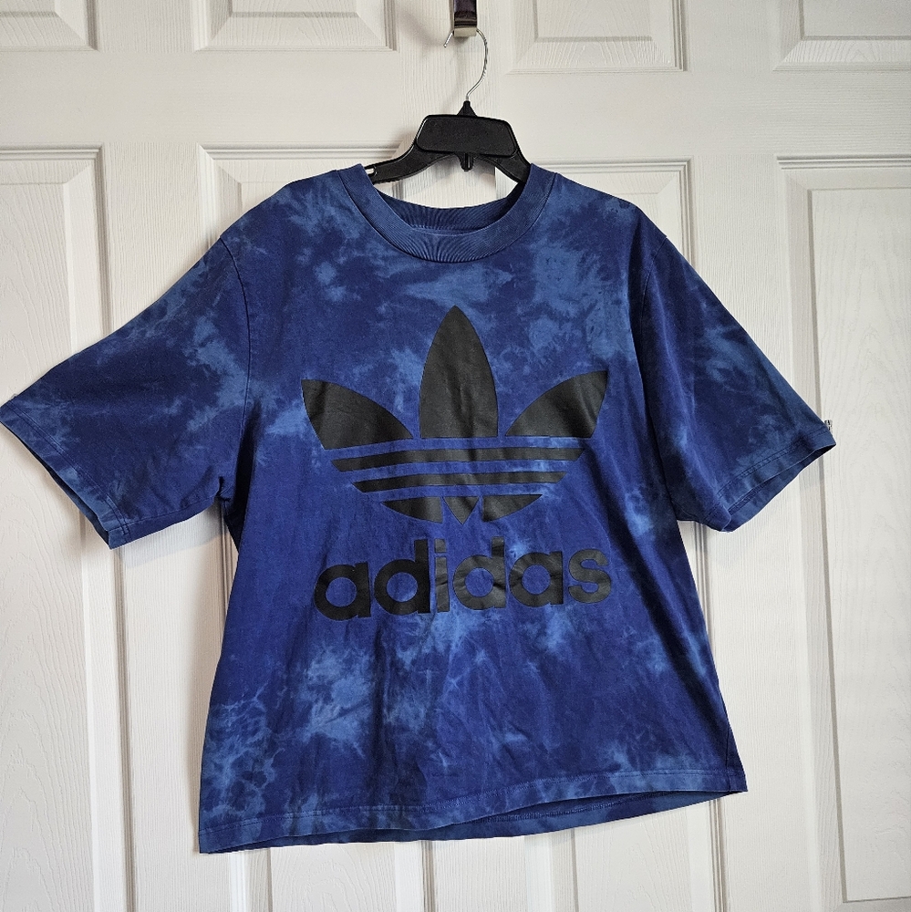Adidas Mens Black Logo Blue Tie-Dye Tee Sz L
